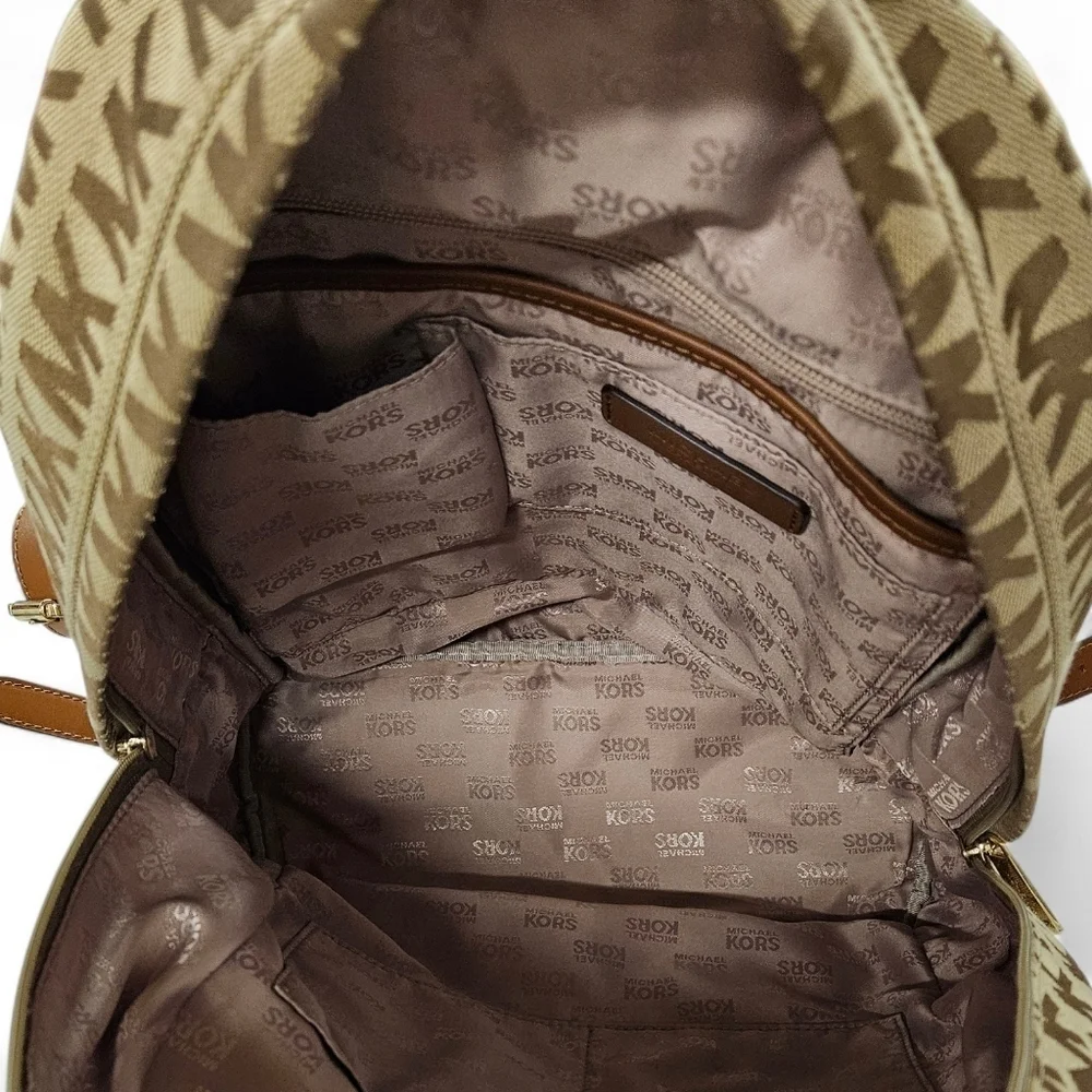 Michael Kors Jet Set Monogram Canvas And Leather Backpack In Tan And Brown